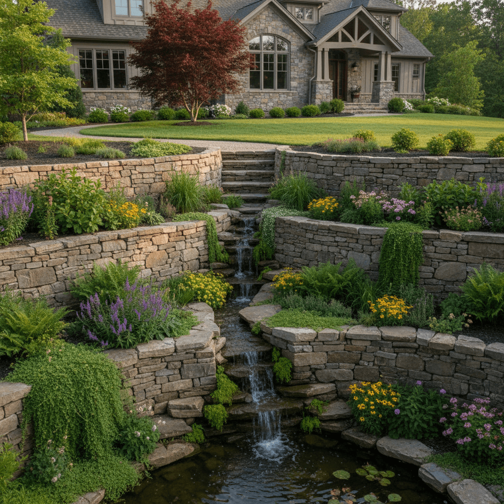 Stone retaining wall