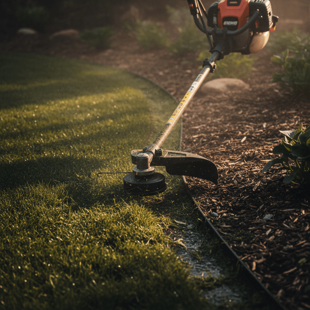 Edging and trimming service creating clean lawn borders