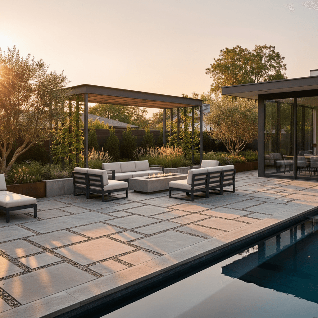 Stone patio with pavers