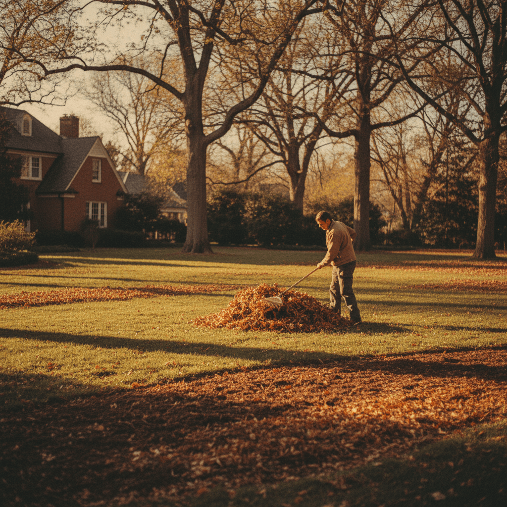 Yard cleanup service removing leaves and seasonal debris