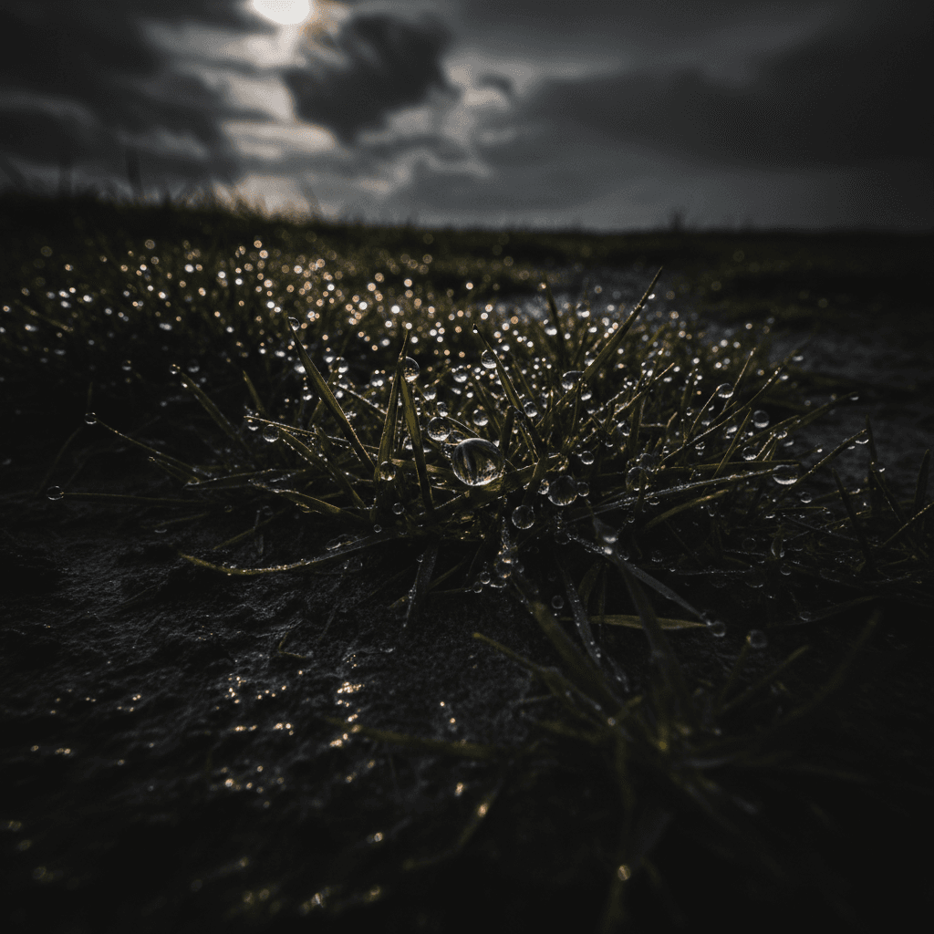 Rain droplets on grass showing weather-responsive irrigation