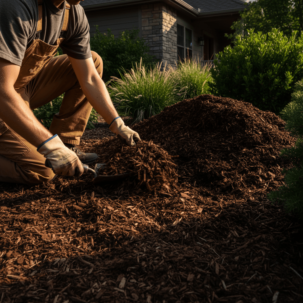 Mulch installation and garden bed preparation