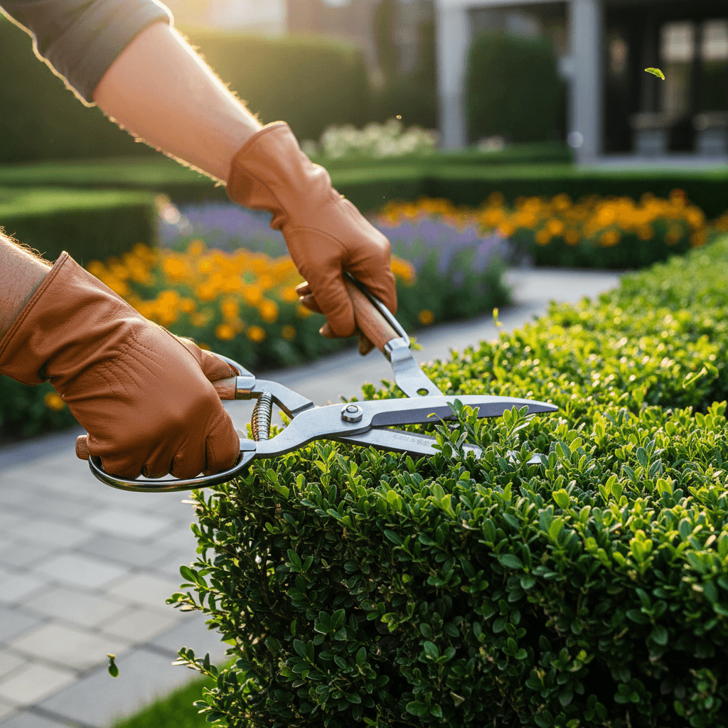 Well-maintained ornamental plants and garden features